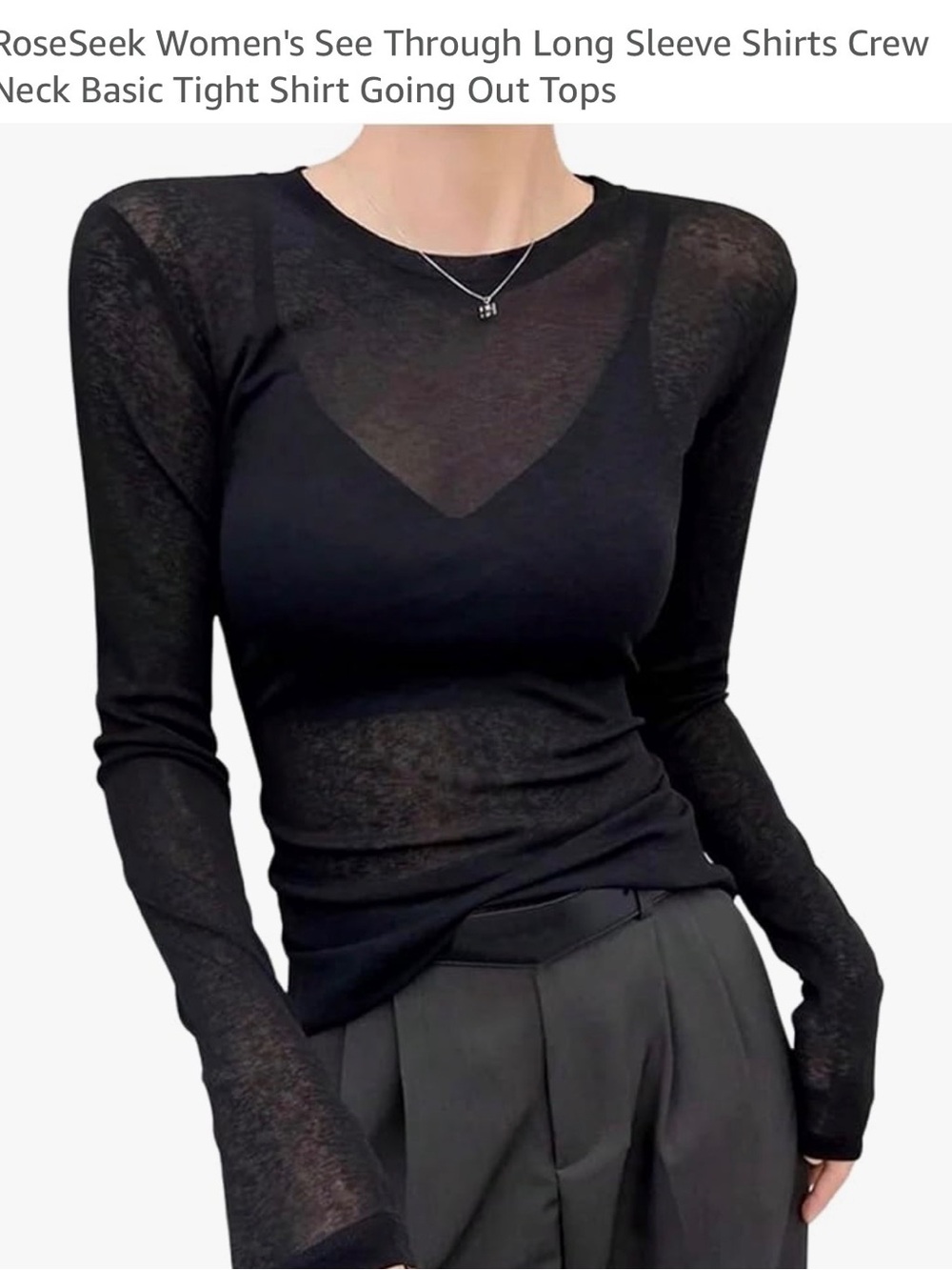 Brand new- size large - Sheer Long Sleeve Crewneck Top - Black